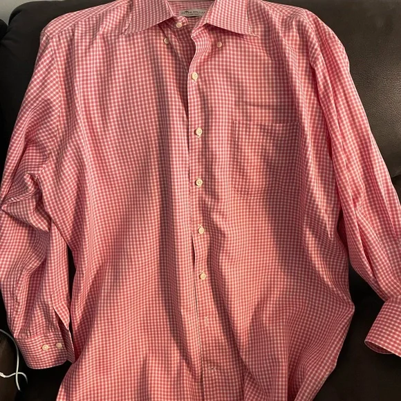 Peter Millar Men’s Shirt Longsleeve Red & White Plaid Large - Picture 3 of 3